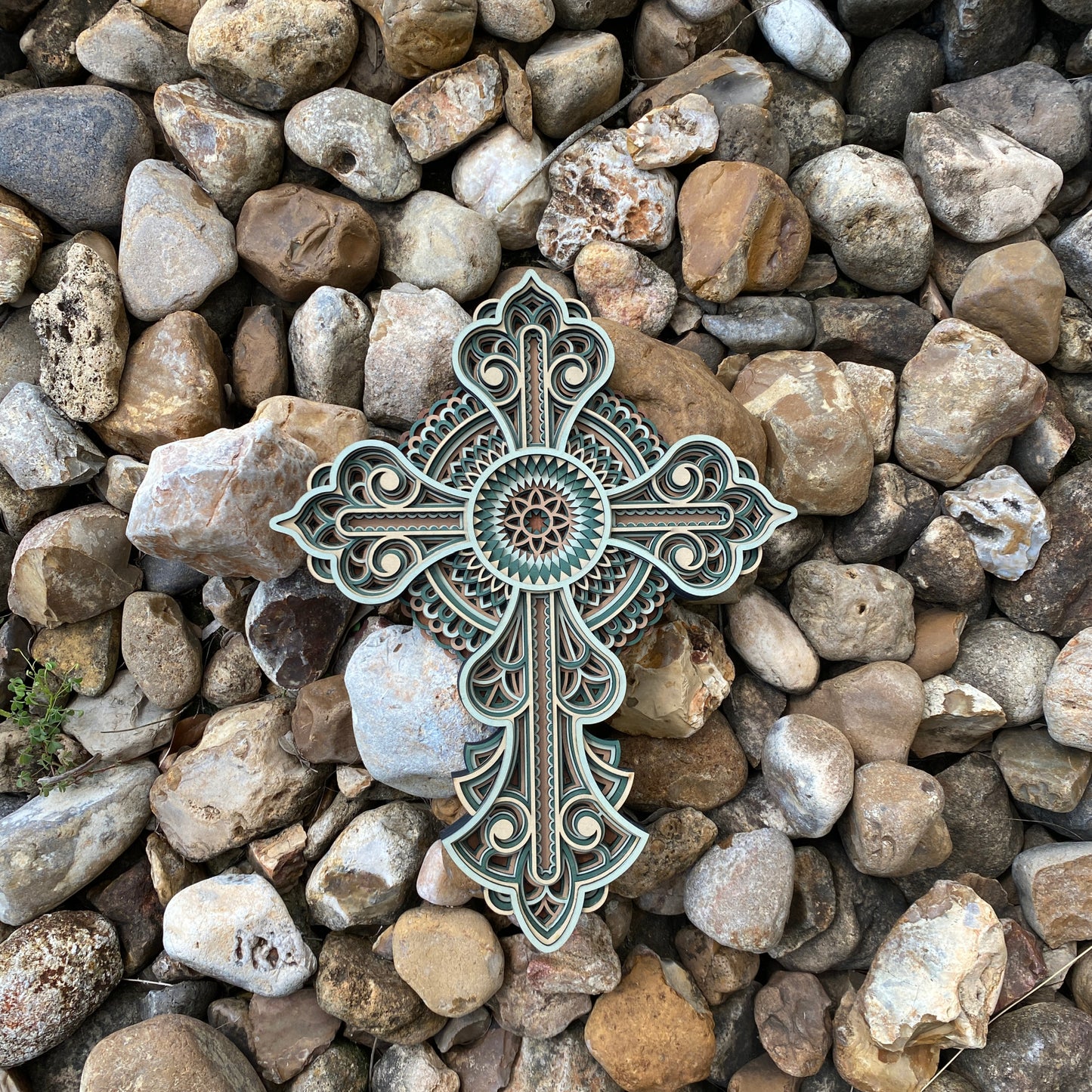 Green Mandala Wood Cross