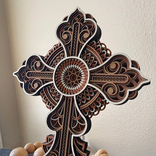 Mandala Cross with Coral accents