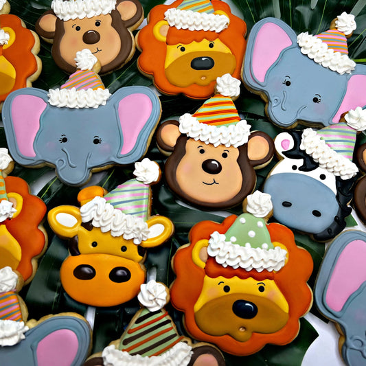 Jungle Animals Waering Party Hat Coookies