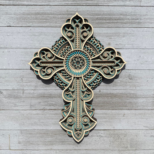 Blue Mandala Wood Cross