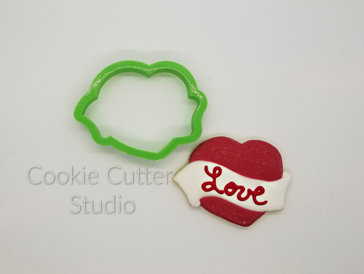 Heart with Banner Cookie Cutter, Valentine Cookie Cutter