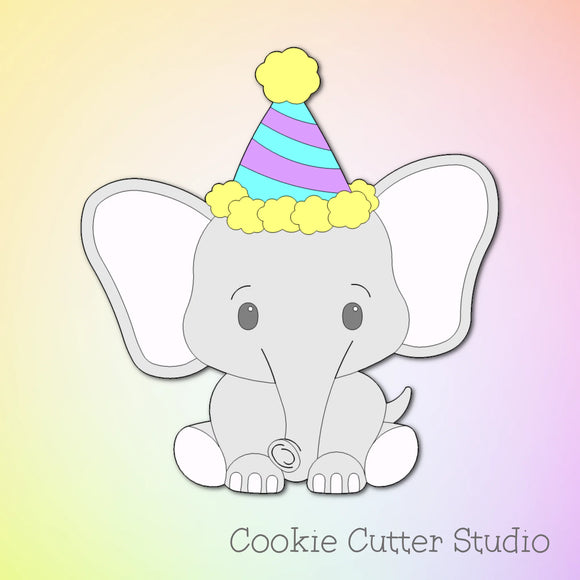 Elephant waering a birthday party Hat cookie cutter