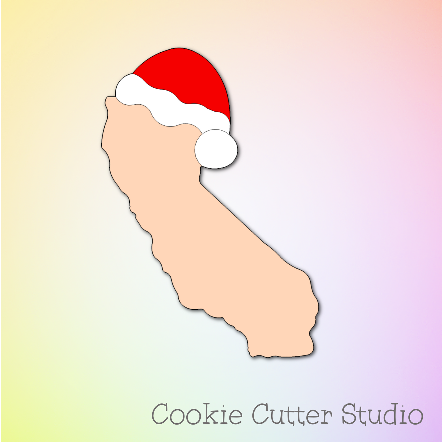 California with Santa Hat Cookie Cutter