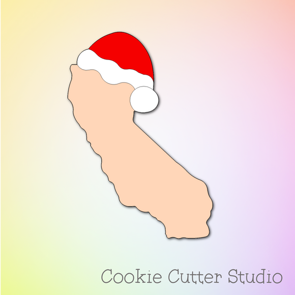California with Santa Hat Cookie Cutter