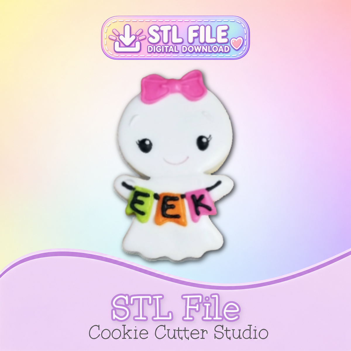 Ghost Girl with Bow Cookie Cutter STL File | Digital Download Only | 5 Sizes