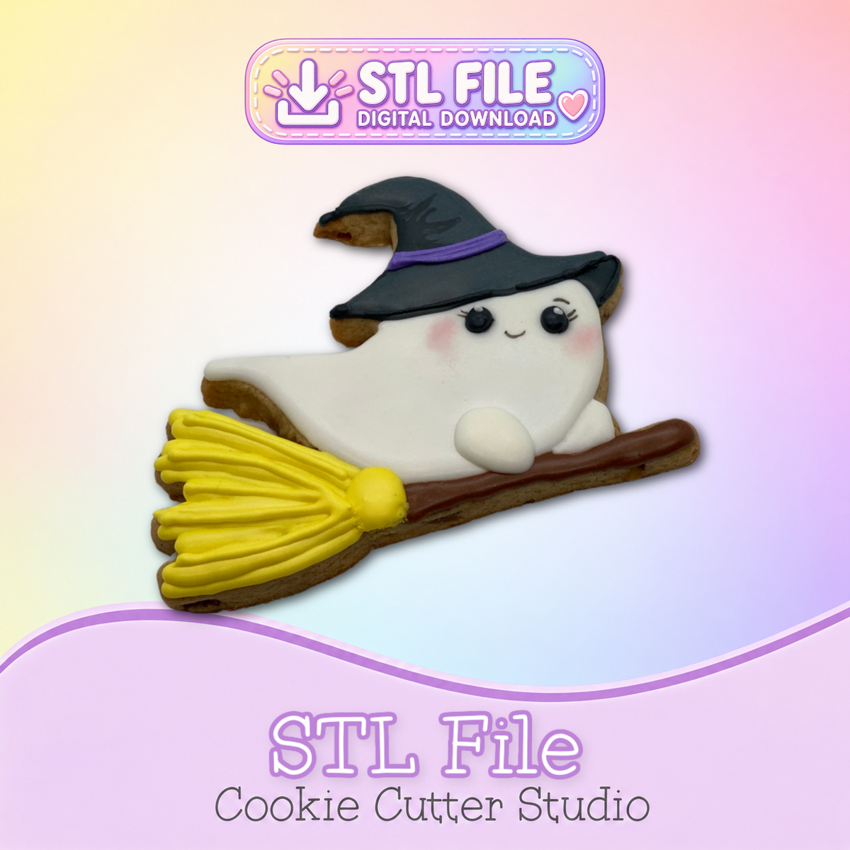 Ghost Witch on Broom Cookie Cutter STL Files | Digital Download Only | 5 Files (Copy)