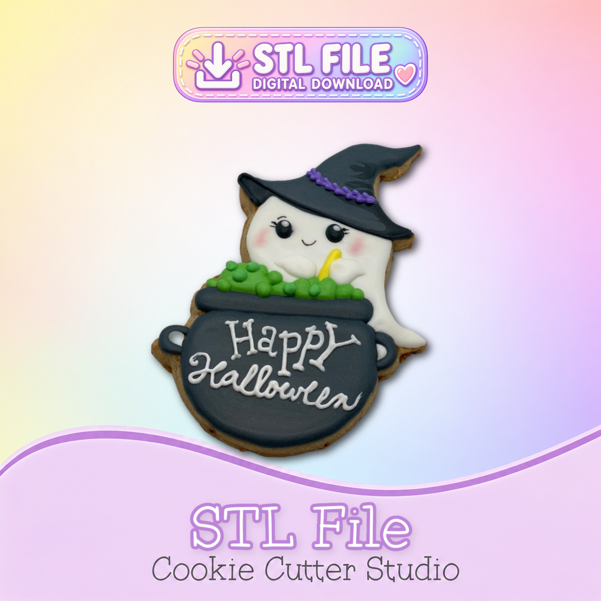 Ghost Witch with Cauldron Cookie Cutter STL Files | Digital Download Only | 5 Files
