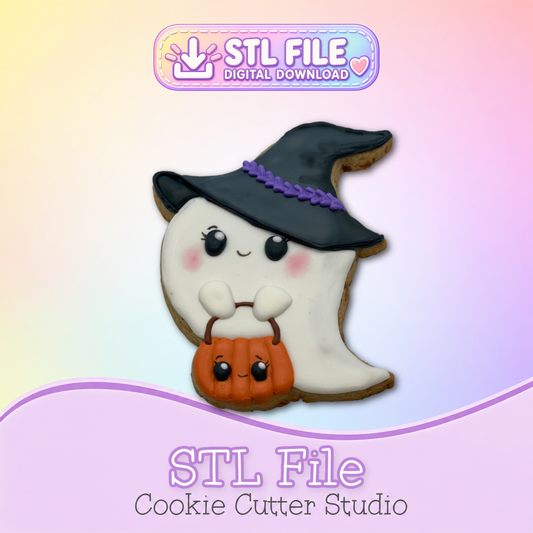 Ghost Witch with Pumpkin Cookie Cutter STL Files | Digital Download Only | 5 Files