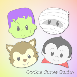 Adorable Monster Cookie Cutter Set - Frankenstein, Mummy, Vampire, and Werewolf Cookie Cutter Set