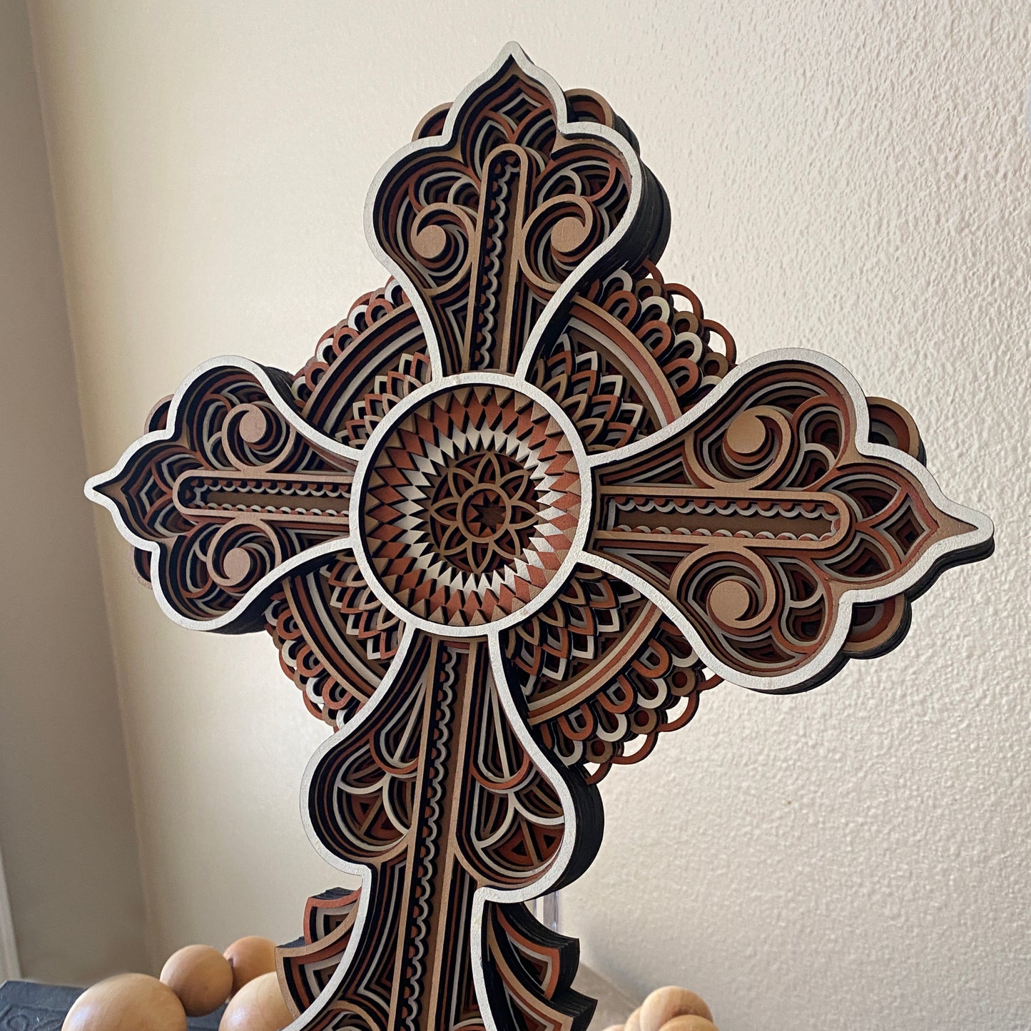 Mandala Cross with Coral accents  