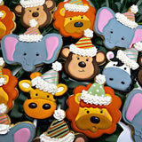 Junlge Animals wearing birthday party hat Cookies