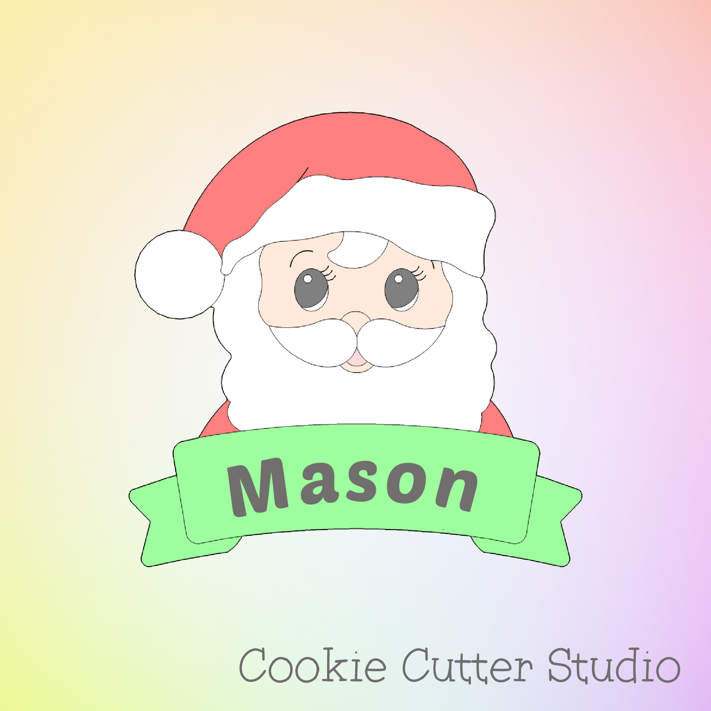 Santa Clause with Banner Cookie Cutter, Christmas Cookie Cutters