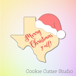 Texas with Santa Hat Cookie Cutter,  Christmas Cookie Cutter