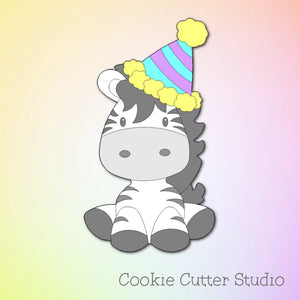 Zebra wearing a birthday party hat cookie cutter