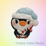 Penguin holding a candy cane cookie cutter, Christmas Cookie Cutters