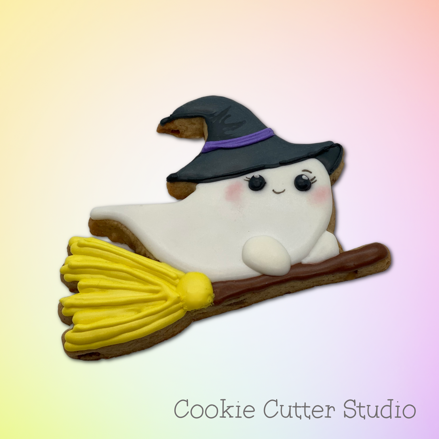 Ghost Witch on Broom Cookie Cutter, Halloween Cookie Cutter