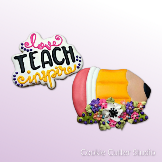 Floral Pencil and Plaque Cookie Cutter Set