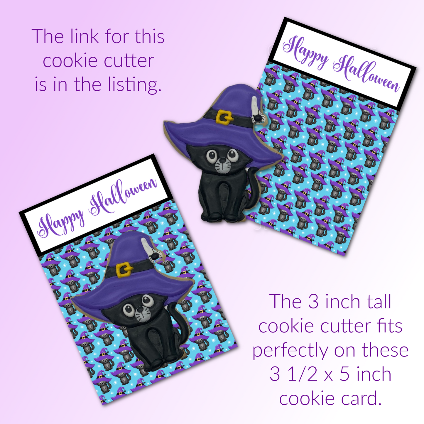 Halloween Cookie Card - Cat in a Witch Hat