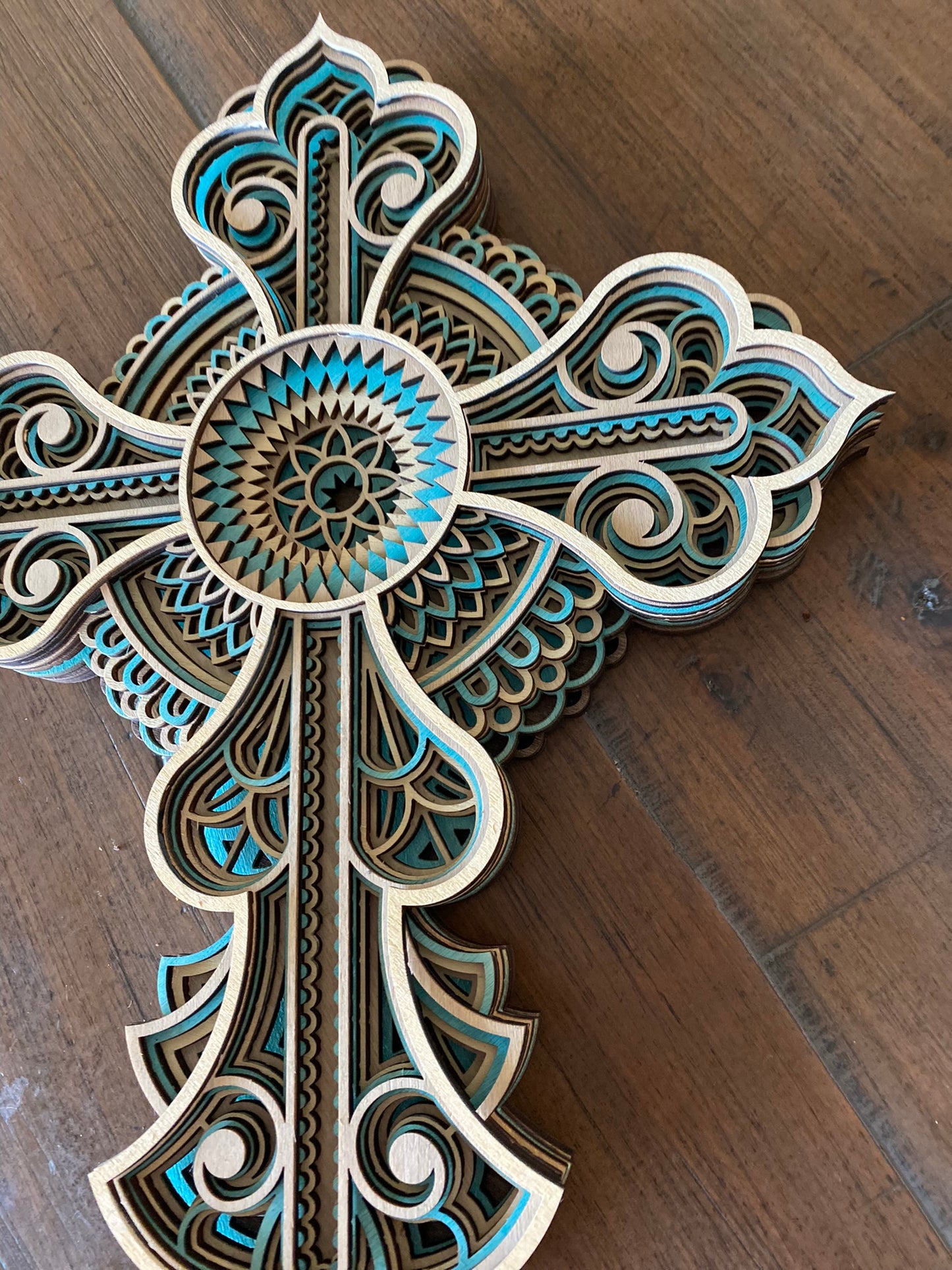 Blue Mandala Wood Cross