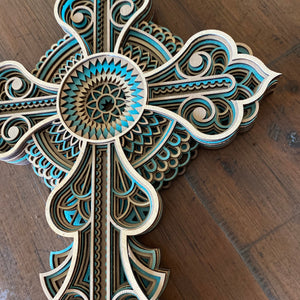 Blue Mandala Wood Cross