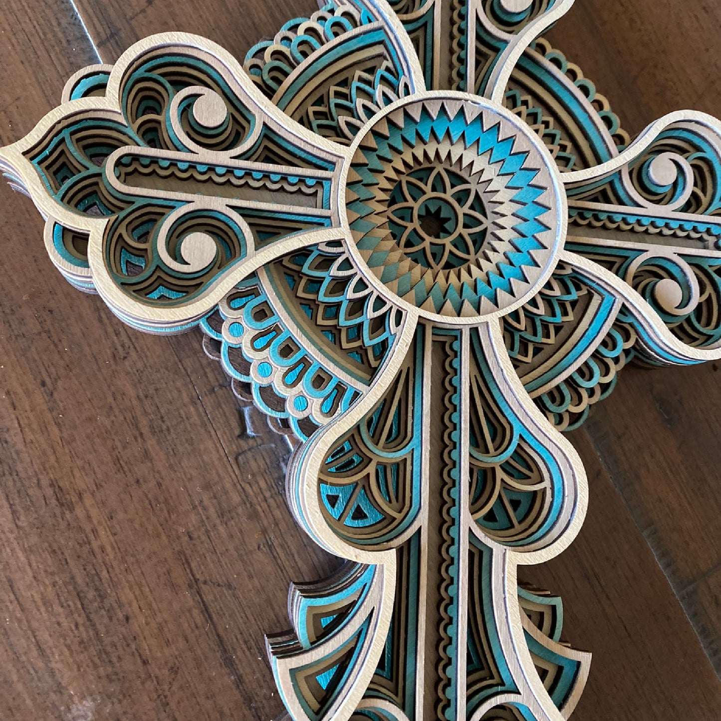 Blue Mandala Wood Cross