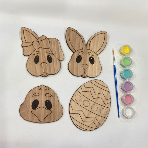 4 Piece Bunny DIY Paint Kit, Easter Gifts for Kids, Easter Tiered Tray Décor
