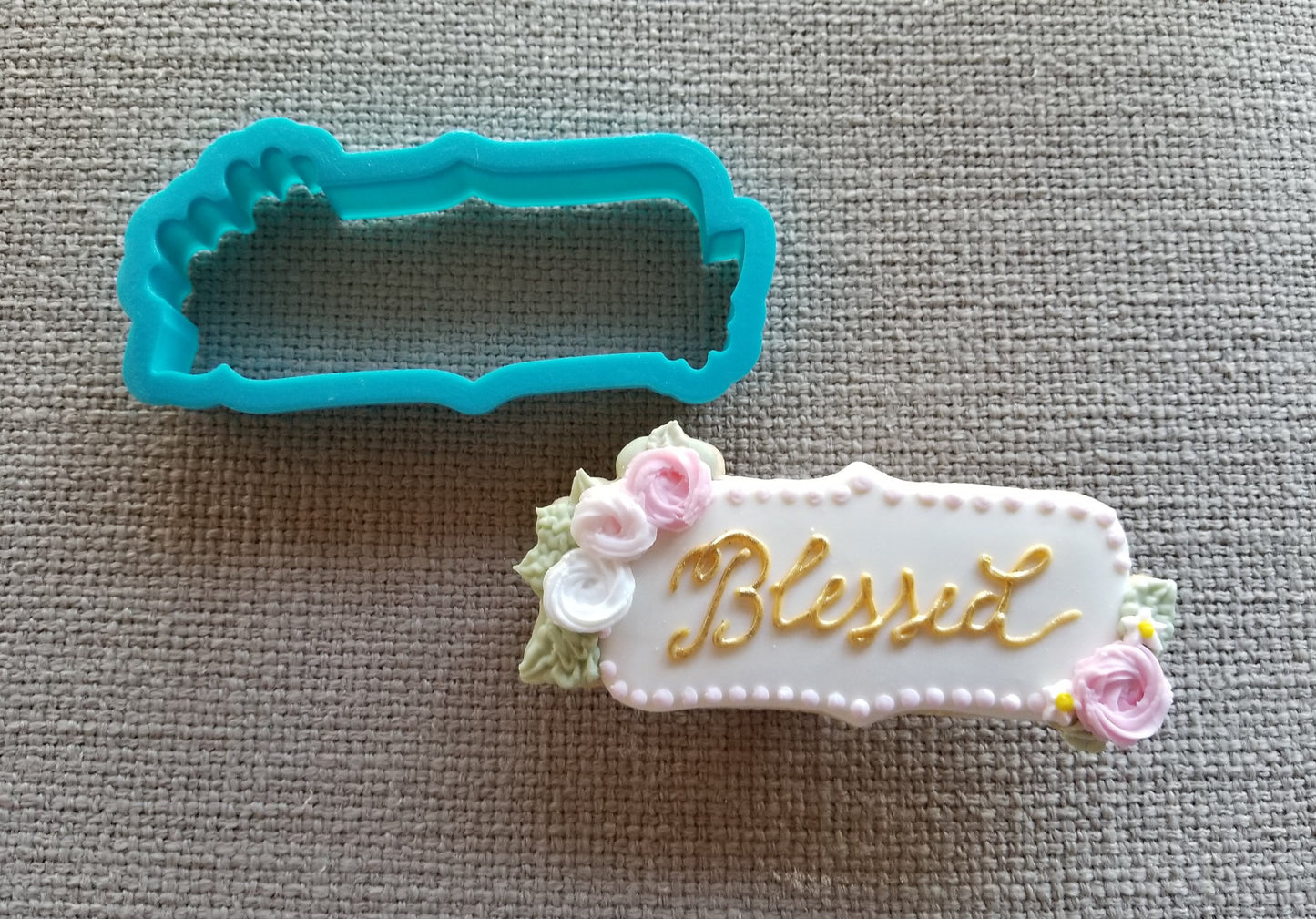Floral Plaque Cookie Cutter, Baptism Cookie Cutter